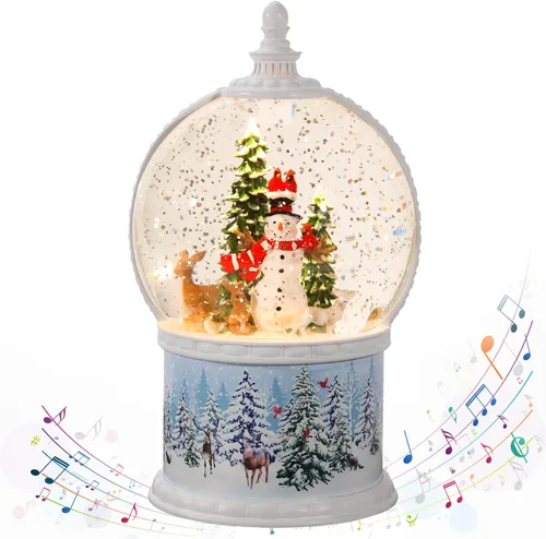 Vista 17 de Linterna de globo de nieve de Navidad, linterna musical de globo de nieve, linterna de mesa de Navidad, luz de villancico, linternas de agua