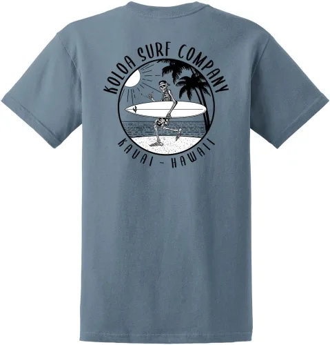 Vista 47 de Koloa Surf - Camisetas de algodón pesado para hombre, tallas grandes y altas Azul acuático/negro buscando diseño de ondas