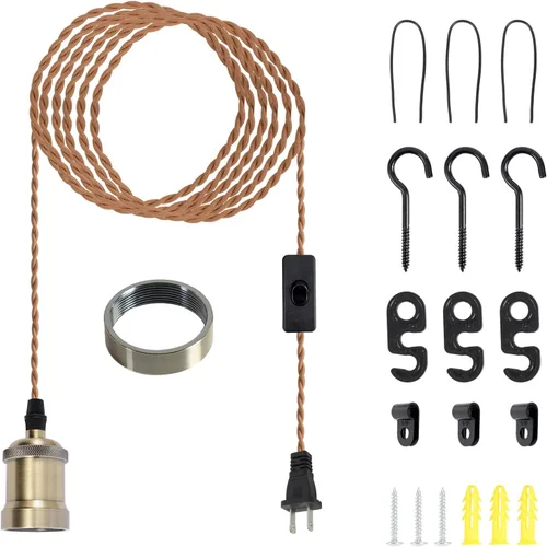 Vista 9 de Kit de luz colgante con cable enchufable con interruptor, Luces Colgantes Estilo Granja con cable de alimentación de 19.68 pies de longitud, Cable