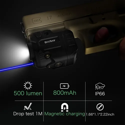 Vista 2 de SIXRAY 500 lúmenes luz de pistola láser combo recargable haz láser azul