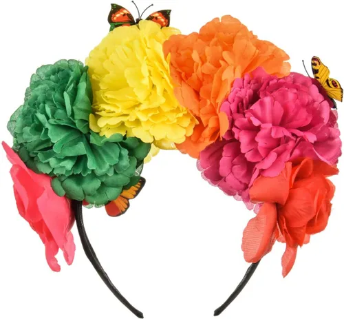 Vista 11 de DreamLily Frida Kahlo NC26 - Diadema con corona de rosas mexicanas para disfraz de fiesta de Halloween