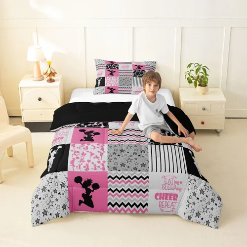 Vista 28 de Erosebridal Softball Comforter Set Patchwork Buffalo Plaid Twin Bedding Sets for Girls Kids Teens Child Galaxy Stars Ball Game Baseball Comforter