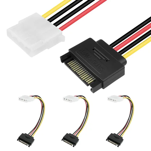 Vista 8 de SDTC Tech Cable adaptador de divisor de alimentación SATA dual de 4 pines macho IDE Molex a 15 pines hembra 18AWG cable de extensión de disco duro