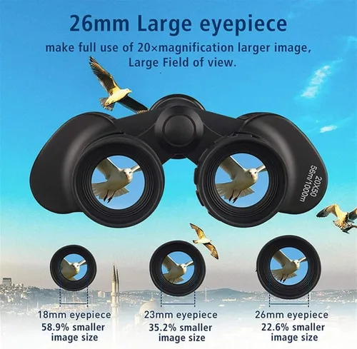 Vista 5 de Prismáticos de 20 x 50 para adultos HD luz de día y noche binoculares con lente BAK4 Prisma FMC para caza, observación de aves, concierto, etc. IPX7