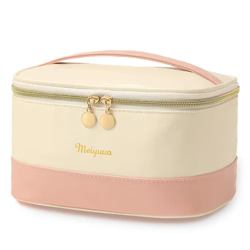Vista 22 de Bolsa de maquillaje pequeña para mujeres, con cremallera, organizador, impermeable, bonita (azul claro)