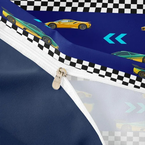 Vista 6 de Feelyou Race Car Duvet Cover Twin Size Boys Girls Speed Sports Car Bedding Set Breathable Soft Racing Comforter Cover 2Pcs Black White Checked Azure