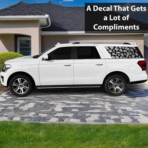 Vista 2 de BOGAR TECH DESIGNS Vinilo adhesivo precortado para ventana con diseño de vaca, calcomanías compatibles con Ford Expedition MAX 2018-2023, negro mate