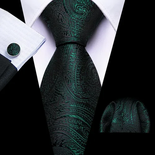 Vista 91 de Barry.Wang - Juego de corbata de seda para hombre, diseño de cachemira, pañuelo y gemelos de bolsillo