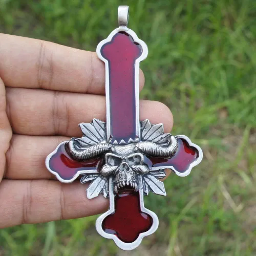 Vista 5 de Lucifer Baphomet LAVEYAN Demon Skull Surtur Ragnarok Cosplay Punk Gothic Rock Heavy-Metal Biker Surfer Skater Tribal Jewelry Protection Amuleto