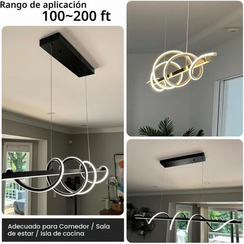 Vista 6 de Lámpara LED de 47.24 pulgadas regulable moderna lámpara colgante 3000K-6500K brillo de color ajustable con control remoto Blanco