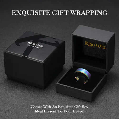 Vista 6 de King Will - Anillo básico unisex de carburo de tungsteno con acabado mate y pulido, para boda o compromiso, borde biselado, colores plateado, negro