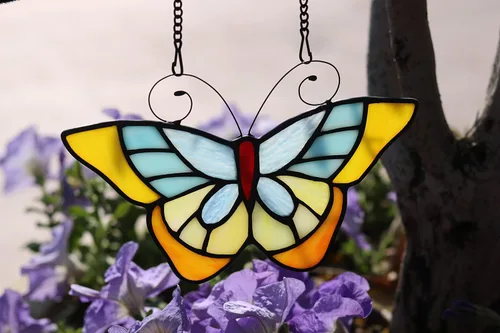 Vista 3 de Colgantes de ventana estilo mariposa Tiffany, regalo para amigas, hermanas (7.3 x 5.1 pulgadas)