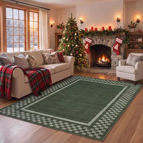 Vista 49 de GarveeHome Alfombra lavable de 5 x 7 pies para sala de estar, alfombra Beige festoneado