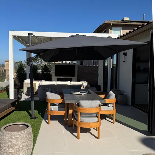 Vista 32 de PURPLE LEAF Sombrilla de patio de 8 pies para exteriores, sombrilla voladiza cuadrada de aluminio con rotación de 360 grados para jardín, terraza