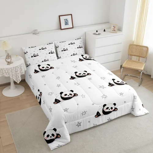 Vista 3 de Feelyou Juego de edredón de panda de dibujos animados para niños, edredón de animales lindos para niños y niñas, juego de ropa de cama kawaii panda