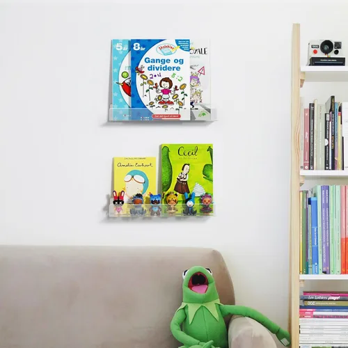 Vista 7 de NIUBEE Estanterías flotantes de acrílico de 16.5 pulgadas, paquete de 2, estantes de pared modernos transparentes para niños/niños, estantes