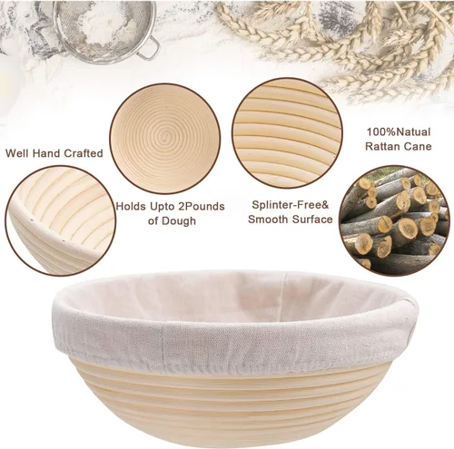 Vista 3 de Wwyybfk Banneton - Cesta para hornear pan, suministros para hornear pan de masa madre de 9 pulgadas
