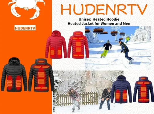 Vista 3 de HUDENRTV Unisex Heated Hoodie,Heated Jacket 9 Heating Zones Heated Coat Detachable Hood,Heated Coat with 3 Heating Levels