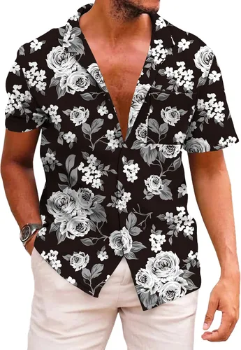 Vista 192 de KYKU - Camisa hawaiana funky para hombre, ropa tropical para vacaciones en Palm Beach