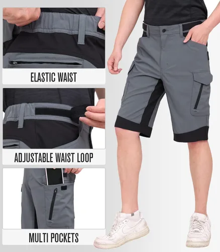 Vista 4 de WORK IDEA Pantalones cortos de senderismo para hombre, resistentes al agua, ligeros, para senderismo
