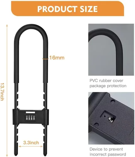 Vista 4 de Cerradura anticorte combinada ajustable de 4 dígitos en forma de U para Grillete ajustable de 6.299-10.630 in, acero anticorte de 0.630 in, código