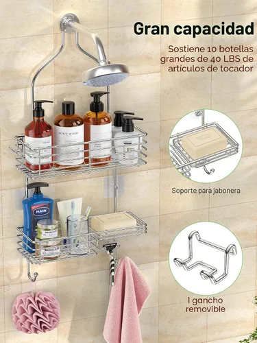 Vista 2 de SMARTAKE Organizador colgante para cabezal de ducha, organizador de estante de ducha de baño a prueba de óxido, acero inoxidable SUS201 sobre