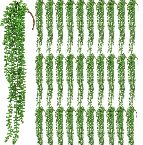 Vista 10 de Janinka - 8 suculentas artificiales a granel, plantas colgantes de 24 pulgadas