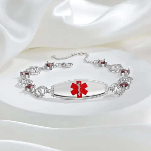 Vista 3 de Pulseras de identificación médica personalizadas de acero inoxidable para mujeres