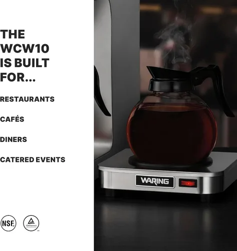 Vista 2 de Waring Commercial WCW10 Café Deco - Calentador de jarra de café individual, 120 V, enchufe de 5 a 15 fases, quemador individual plateado