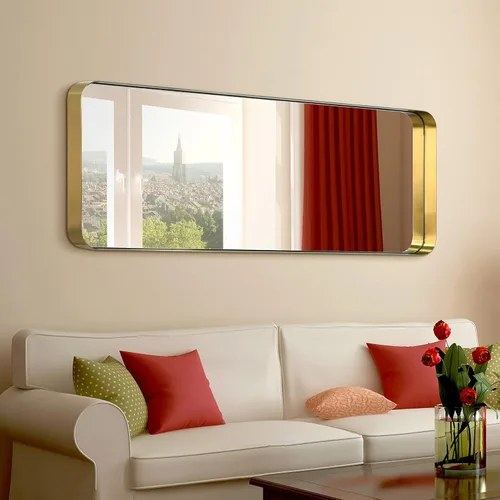 Vista 6 de Empire Art Direct Espejo de pared rectangular de acero inoxidable dorado ultra cepillado, espejo para baño, dormitorio, sala de estar, listo