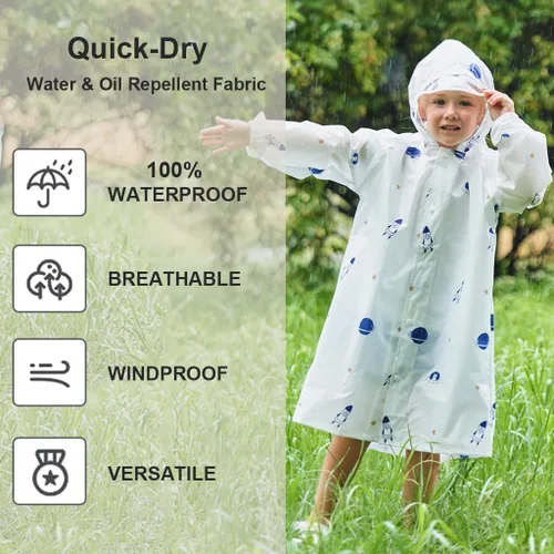 Vista 4 de Toddler Kids Raincoat Boys Girls Rain Jacket Lightweight Rain Poncho Waterproof Outwear Rainwear