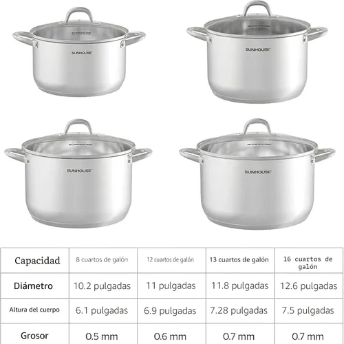 Vista 9 de Sunhouse: Olla de acero inoxidable – 16 cuartos de galón – Tapa de vidrio templado, parte inferior de 3 capas, sopa, pasta-alimentos, hervir a fuego