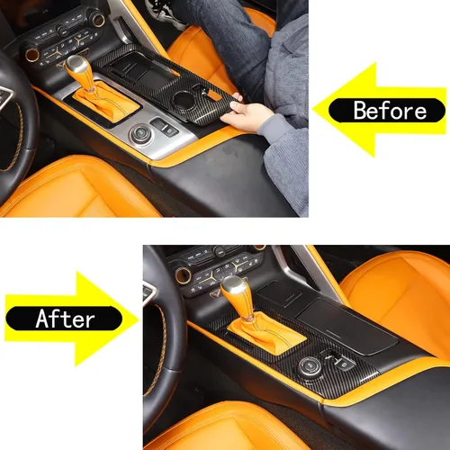 Vista 2 de Sekhyna Cubierta de panel de palanca de cambios ABS 1 unidad compatible con Corvette C7 Stingray 2014-2019 marco de consola central accesorios