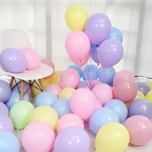 Vista 2 de Globos pastel de 10 pulgadas, 100 unidades de globos de color arcoíris de color caramelo de macarrón para bodas, cumpleaños, baby shower