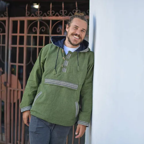 Vista 2 de virblatt - Baja Sudadera con capucha 100% algodón Drug Rug Sudadera con capucha para hombre azteca con capucha