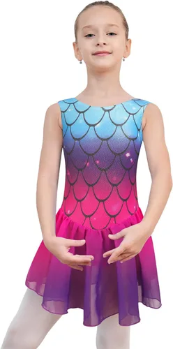 Vista 3 de EQSJIU Leotardo de ballet con falda tutú para niñas, para baile, gimnasia, niños pequeños, vestido de fiesta con copos de nieve brillantes
