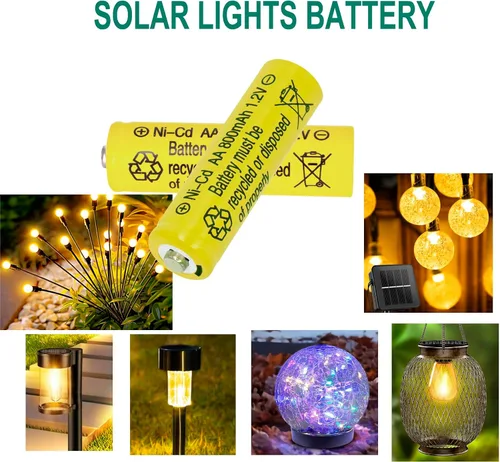 Vista 3 de Paquete de 12 baterías recargables de níquel cadmio de 1.2 V NI-CD AA de 800 mAh para paisajismo de jardín, luces de seguridad solares/exteriores