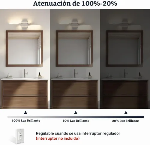 Vista 3 de Joossnwell Accesorios de iluminación de tocador de baño de níquel cepillado sobre espejo 5CCT lámpara de baño ajustable lámpara de tocador moderna