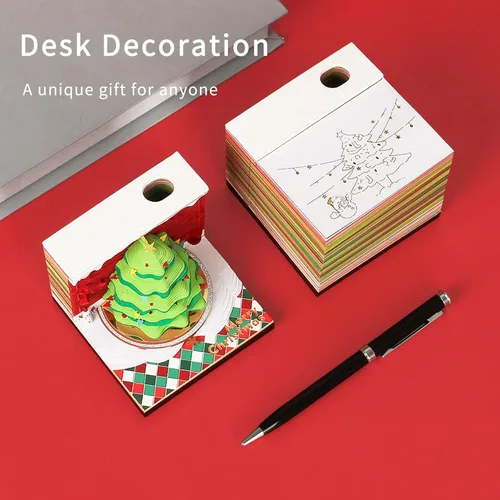 Vista 5 de Bloc de notas 3D para árbol de Navidad con luz, bloc de notas kawaii antiadherente, notas adhesivas 3D, bloc de notas de arte tridimensional