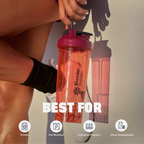Vista 5 de BlenderBottle Shaker Bottle Pro Series perfecta para batidos de proteínas y antes del entrenamiento, 24 onzas, coral