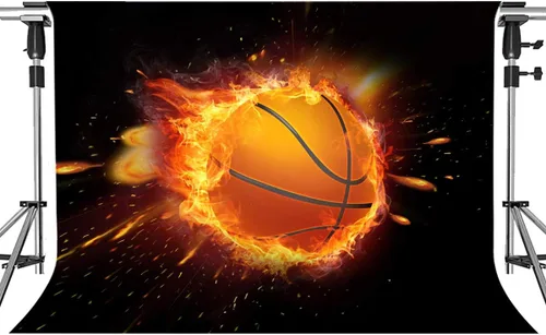 Vista 5 de Telón de fondo de fiesta de baloncesto con llamas, fondo de fotos de juego de baloncesto, MEETSIOY negro, accesorios de estudio, pancarta