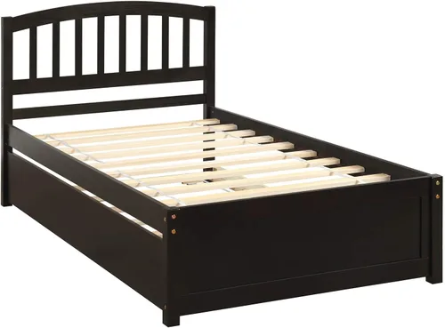 Vista 4 de Harper & Bright Designs Cama individual con cama nido, cama individual de plataforma de madera con cabecera y base de colchón estribo, fuerte