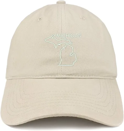 Vista 11 de Trendy Apparel Shop Michigan Text State Outline State - Sombrero de algodón bordado para papá
