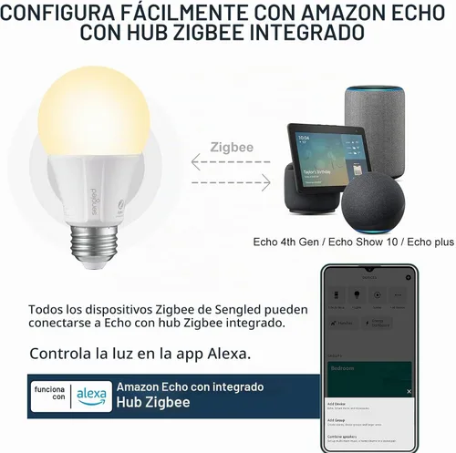 Vista 5 de Sengled Zigbee - Bombillas inteligentes, requiere concentrador inteligente, funciona con SmartThings y Echo con hub integrado, control de voz