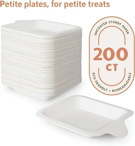 Vista 2 de Upper Midland Products Platos de papel pequeños de 4 a 4 pulgadas, platos de postre de papel biodegradables Blanco (blanco - 200)