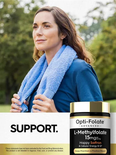 Vista 6 de Carlyle L Metilfolato de 15 mg 60 cápsulas con metilo B12 y azafrán Vegano, sin OMG, suplemento sin gluten por Opti-Folate