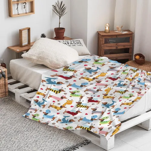 Vista 8 de Linda manta de franela de perro salchicha para niños, adultos, adecuada para sofá, cama, campamento, viajes, todas las estaciones, 30 x 40 pulgadas