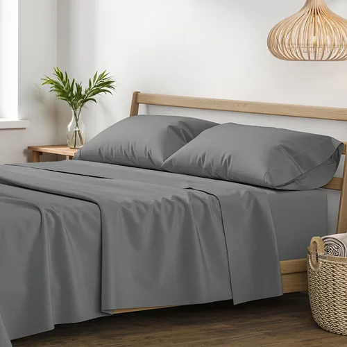 Vista 21 de XOOX Linen Juego de sábanas 100% algodón egipcio, sábanas de lujo de 1200 hilos de algodón egipcio tamaño Queen (4 piezas, gris claro), suave como