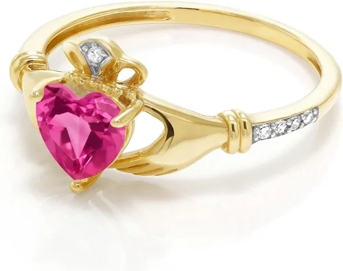 Vista 18 de Gem Stone King Anillo de compromiso claddagh celta irlandés de oro amarillo de 10 quilates con piedra preciosa en forma de corazón de 0.236 in