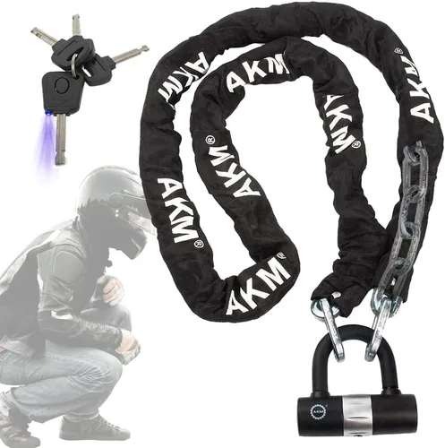 Vista 14 de Candado antirrobo AKM para bicicleta de 3 pies/90 cm de largo, candado de cadena resistente de 10 mm de espesor con 4 llaves, seguridad de 16 mm